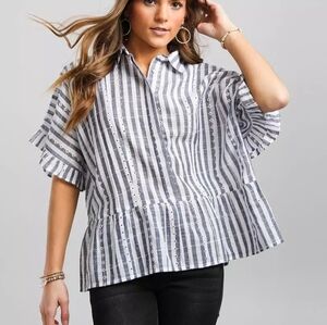 Buckle Black Embroidered Eyelet Babydoll Shirt